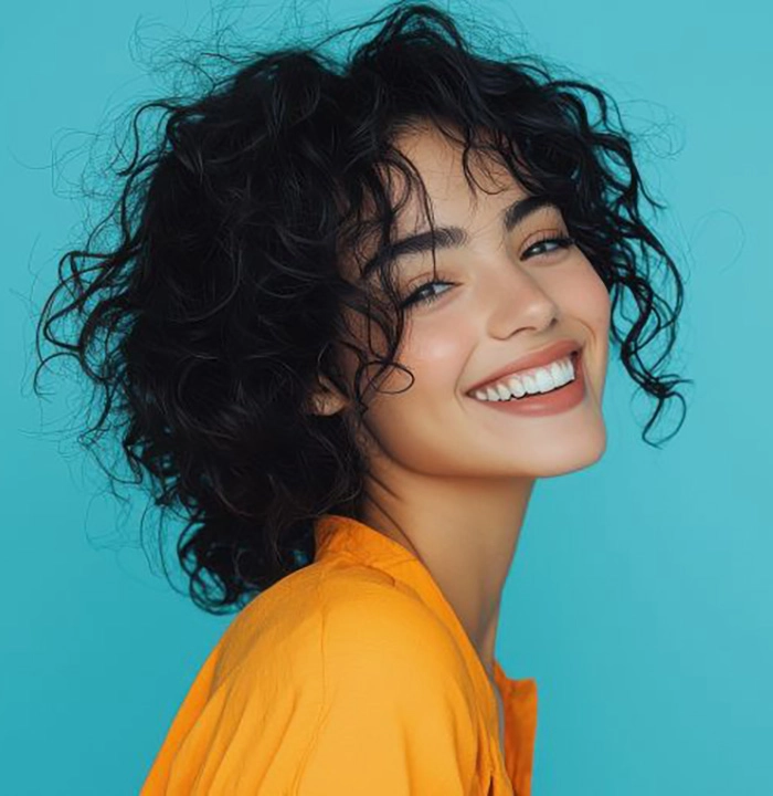 Portrait of beautiful young woman with perfect teeth