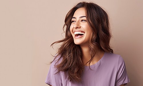 Portrait of happy, laughing young woman